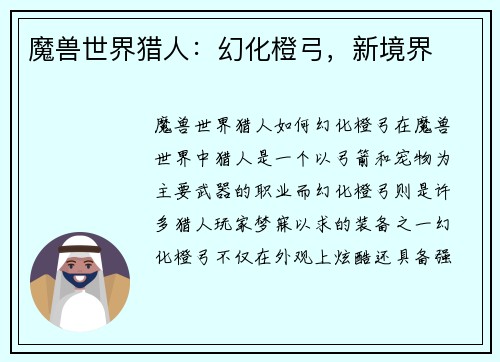 魔兽世界猎人：幻化橙弓，新境界